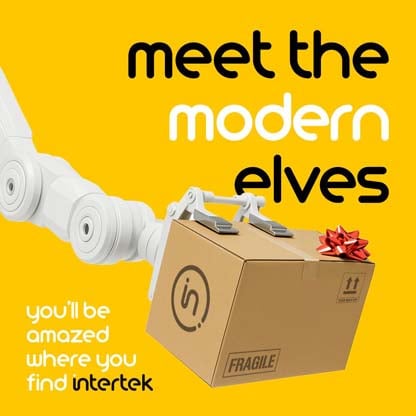 A holiday present being handled by a robotic arm